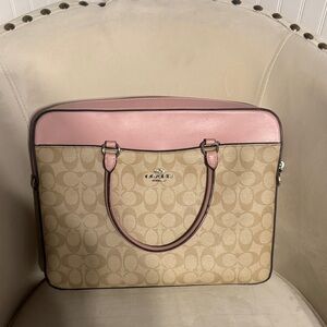 Coach Pink and Tan Signature Laptop Bag